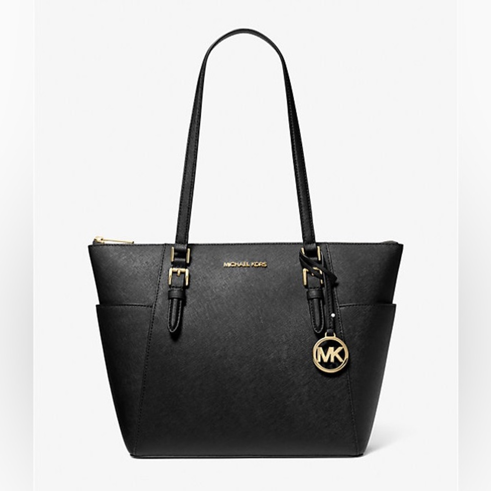 Michael Kors Black Charlotte Large Saffiano Leather Top-Zip Tote Bag
